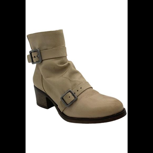Miz Mooz x Jane & Courtney Women's Leather Heeled Mid Boots Taupe - Medium - Picture 1 of 3